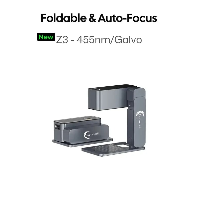 Carverall Z3 foldable laser engraver shown folded and unfolded
