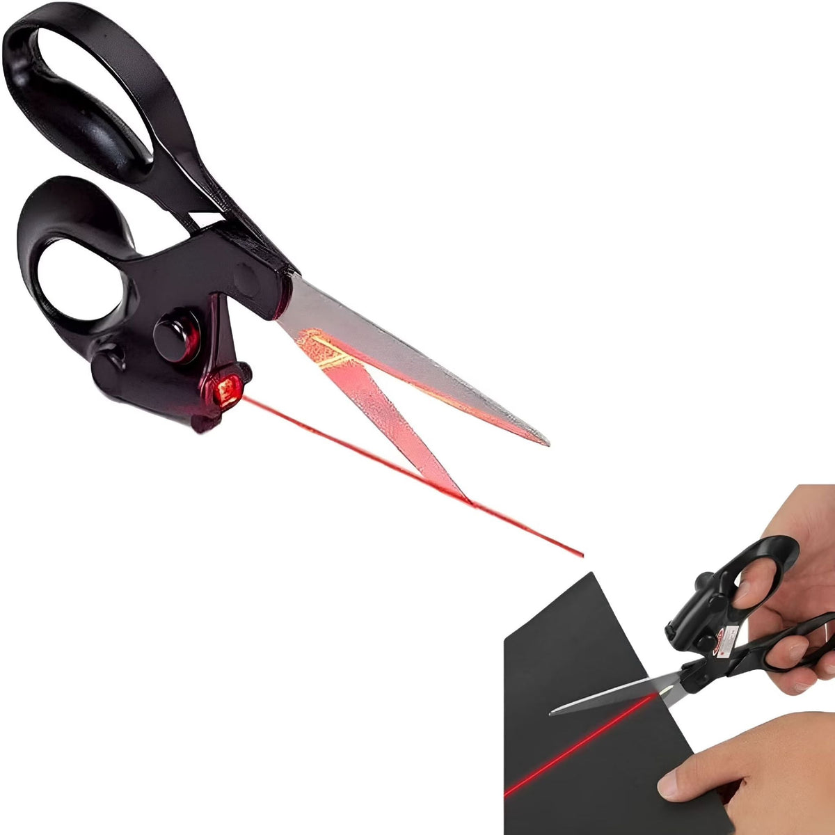 Black laser guided scissors projecting a red guide line