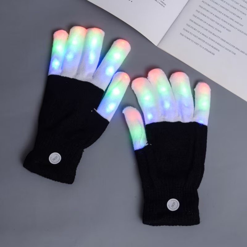 LED light gloves glowing in multiple colours