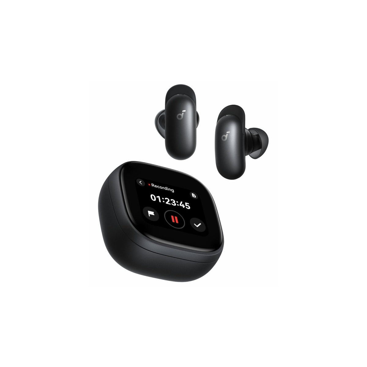 Soundcore Liberty 5 Pro earbuds with touchscreen smart charging case